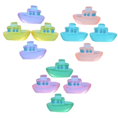 LRXIYODE 12 Stück Teiliges Miniatur Resin Boot Leuchtet im Dunkeln Miniatur Schiff Deko für Puppenhäuser und Micro landschaften Bunte DIY Gartenornamente Langlebiges Harzmaterial von LRXIYODE