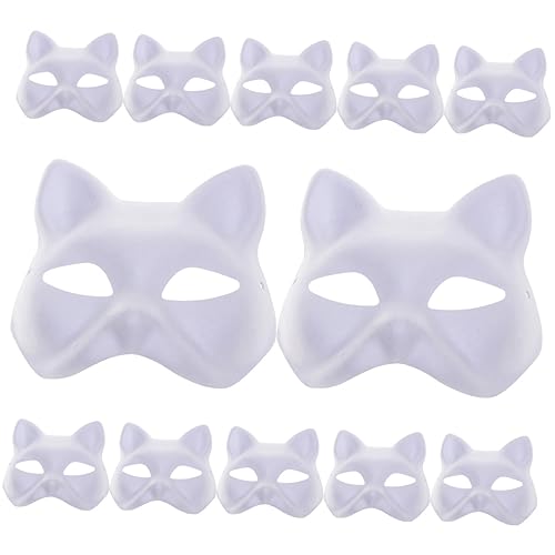 LRXIYODE 12Stücke DIY Katzenmaske Leere Handbemalte Masken für Cosplay Kunstprojekte und Partys für Kreative Bastelideen von LRXIYODE