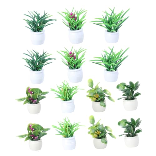 LRXIYODE 14 Stück Teiliges Mini Künstliches Bonsai Realistische Miniatur Topfpflanzen aus Detailreiche Puppenhaus Dekoration Kleine Kunstpflanzen für Mini Garten und Innenbereich von LRXIYODE