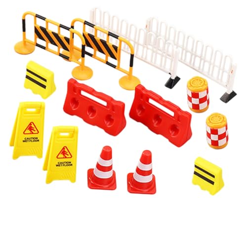 LRXIYODE 14 Stück Teiliges Verkehrsschildspielzeug für Miniatur Verkehrskegel und Straßensperren Pädagogisches Rollenspielzeug für Jungen und Mädchen für Kreative Spielszenarien und von LRXIYODE