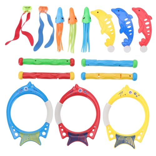 LRXIYODE 17 Stück Teiliges Tauchspielzeug Bunte Tauchringe und Tauchstäbe Leichtes Unterwasser Wasserspielzeug für Schwimmbad und Pool Sommerspielzeug für Schwimmanfänger Zufällige Farbe von LRXIYODE