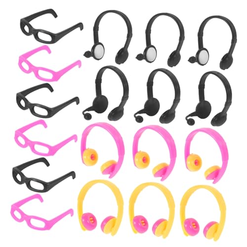 LRXIYODE 18 Stück Mini-simulationskopfhörer Puppe Mädchen Miniatur Zubehör Kleid Brillen Dekorative Glasdekore Dekorativer Mini-kopfhörer Auffällige Gläserdekore Brille Anziehen Plastik von LRXIYODE