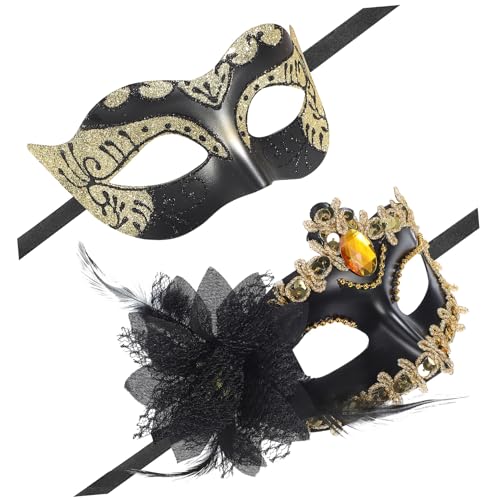LRXIYODE 2 Masquerade Ball Mask Vintage Party Masken Unisex Kostüm Zubehör Kunststoff Gold Glitzer Schwarz Gold Handbemalt Langlebig Wiederverwendbar Detailreiche Verarbeitung für LRXIYODE 2 Masquerade Ball Mask Vintage Party Masken Unisex Kostüm Zubehör Kunststoff Gold Glitzer Schwarz Gold Handbemalt Langlebig Wiederverwendbar Detailreiche Verarbeitung für von LRXIYODE