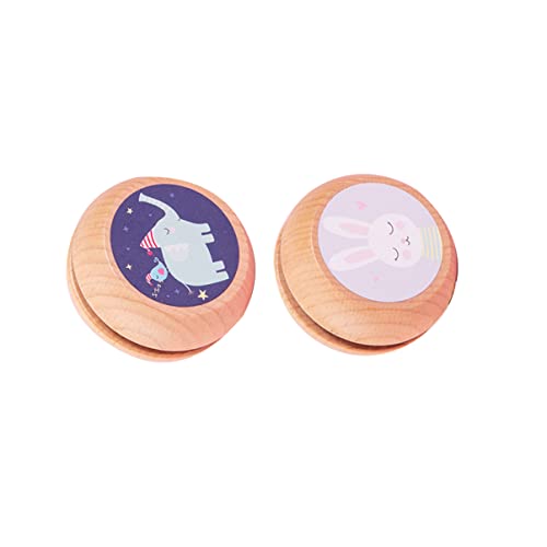 LRXIYODE 2 STÜCK Holztrommelspielzeug Lustige Tier Yo Yos Buntem Design Lernspielzeug für Frühe Bildung Elefant und Kaninchen Stil von LRXIYODE