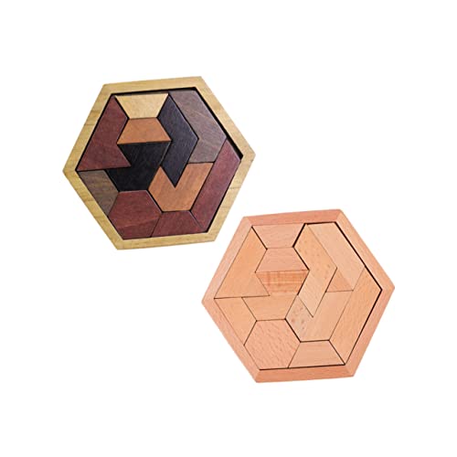 LRXIYODE 2 Sätze Holz puzzlespiel Sechseckiges Tangram für Kleinkinder Pädagogisch Sicher Handlich Fördert Feinmotorik und Hand Auge koordination Vorschule von LRXIYODE