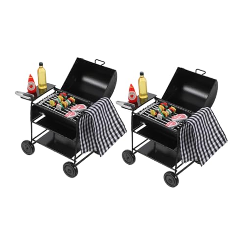 LRXIYODE 2 Sätze Miniatur Grill Modell Metall Schwarz Realistischer Outdoor BBQ für Puppenhaus Dekoration Mikro Küche Zubehör von LRXIYODE
