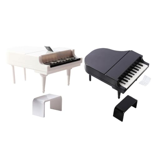 LRXIYODE 2 Sätze Miniatur Klavier Modell Teilig mit Hocker Puppenhaus Möbel Dekoration Mini Piano Ornament für Miniaturhäuser Detailreiches Miniatur Klavier Zubehör Weiß und Schwarz von LRXIYODE