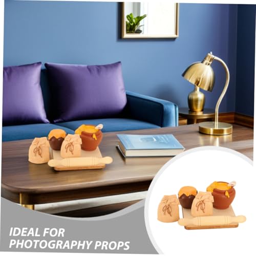 LRXIYODE 2 Satz Miniatur Backzubehör aus Harz und Holz mit Nudelholz Honigglas und Mehltüte für Puppenhaus Küche Detailreiche Dekoration und Fotorequisiten für DIY Szenen und Sammler von LRXIYODE