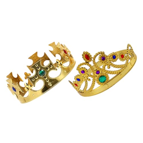 LRXIYODE 2 Stück Kronen Teilig Goldene Cosplay Krone für Geburtstag Halloween Karneval Party Kostüm Prinzessin König Königin Deko Leicht und Langlebig von LRXIYODE
