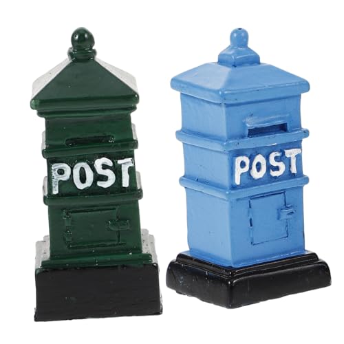 LRXIYODE 2 Stück Miniatur Briefkasten aus Stabilem Resin Farbig Blau Grün Detailreiche Vintage Postkasten Modelle für Sandtisch Landschaftsbau und Kreative Dekoration von LRXIYODE