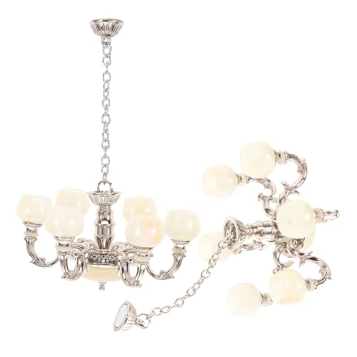 LRXIYODE 2 Stück Miniatur Dollhouse Deckenlampen Silber Vintage Hängelampe Modell Für Puppenhaus Dekoration Realistische Miniaturleuchte Für DIY Basteln von LRXIYODE