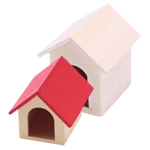 LRXIYODE 2 Stück Miniatur Holz Hundehütten für Puppenhaus Dekoration Leichte Glatte Oberfläche Detailgetreue Puppenhaus Möbel für für Jungen und Mädchen von LRXIYODE