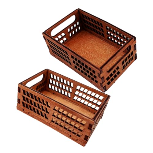 LRXIYODE 2 Stück Miniatur Holzkorb mit Hohlgriffen Puppenhaus Zubehör für Basteln und Dekoration Detailreiche Aufbewahrungsbox für Miniaturhäuser und Micro Scene Accessoires von LRXIYODE
