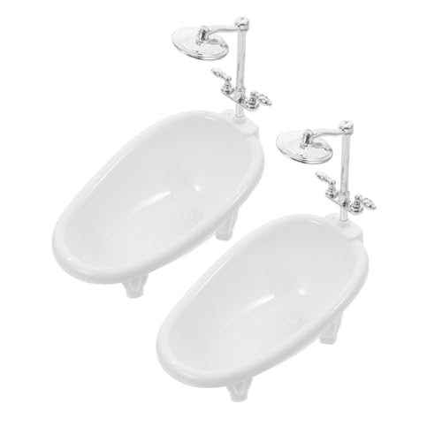 LRXIYODE 2 Stück Miniatur Puppenhaus Badewanne Teiliges Weiß Realistisches Badezimmer Zubehör für Puppen Detailgetreues Modell für Spielsets Kompatibel mit Anderen Puppenhaus Möbeln von LRXIYODE