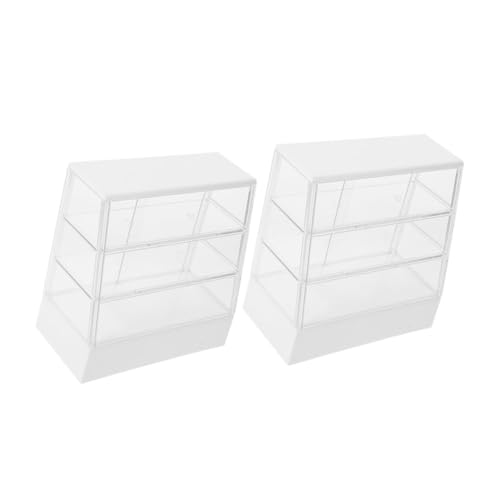 LRXIYODE 2 Stück Miniatur Puppenhaus Kuchen Vitrine Teilig Dekoratives Mini Display Schrank Weiße Deko Robust und Farbecht für Puppenhaus Zubehör und Miniatur Kuchen Darstellung von LRXIYODE