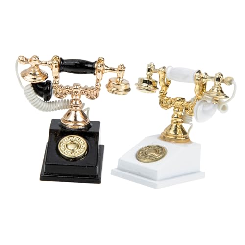 LRXIYODE 2 Stück Puppenhauslieferungen Mini Weiß Retro Zubehör Puppenhaustelefon Telefon Figur Kleine Telefonstatue Puppenhaus Telefon Min Telefonmöbel Hausmöbel Metall von LRXIYODE