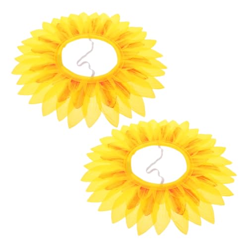 LRXIYODE 2 Stück Sonnenblumenkopfbedeckung Sonnenblume Kopfstück Blumenhut Blumenkopf Kostüm Sonnenblumen-kostümhut Sonnenblumenkrone Lustiger Hut Blumenkopfschmuck Seidentuch Yellow von LRXIYODE
