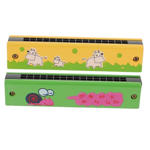 LRXIYODE 2 Stück Teiliges Holz Mundharmonika für Anfänger Diatonisch Kinderfreundliches Musikinstrument Spielerisch Musiklernen für Mädchen und Jungen Farbenfrohes Design Gelb Grün von LRXIYODE