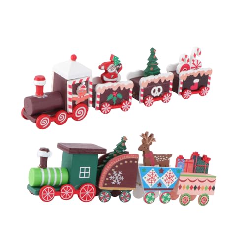 LRXIYODE 2 Stück Weihnachtliche Holz Eisenbahn Deko Teiliges Desktop Rot Grün Festliche Tischdekoration für Zuhause Büro Schaufenster von LRXIYODE