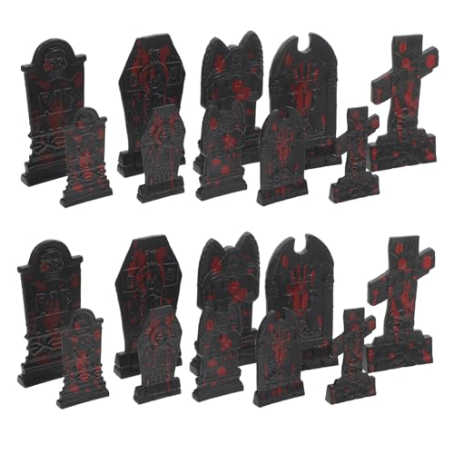 LRXIYODE 20 Stück Teiliges Halloween Grabstein Dekor Realistische Miniatur Grabsteine mit Blutspuren Gemischte für Garten und Halloween Party Gruselige Friedhof Requisiten für Schaurige von LRXIYODE