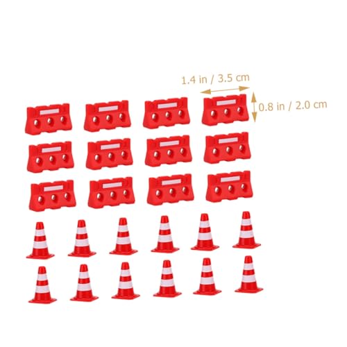 LRXIYODE 20 Stück Teiliges Mini Verkehrshütchen mit Roten Kegeln und Roten Absperrungen Realistische Straßensperren für Pädagogisches Verkehrssicherheits Lernspielzeug für Kindergarten und von LRXIYODE