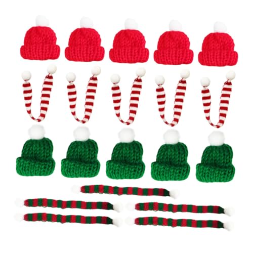 LRXIYODE 20 Stück Teiliges Miniatur Weihnachtsmützen und Schal Gestrickt Klassische Rote und Grüne Farben Langlebig für DIY Weihnachtsdeko an Flaschen Bechern Tannenbäumen Festliche von LRXIYODE