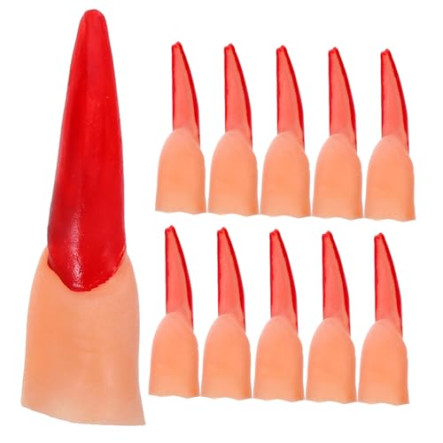 LRXIYODE 20 Stück Teiliges Rote Kunststoff Hexenfinger mit Gruseligen Langen Nägeln Realistische Halloween Fingerhüllen für Party Cosplay Geeignet für Halloween und Kostüm Accessoire von LRXIYODE