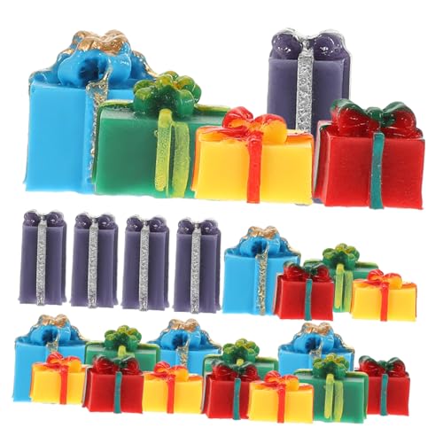 LRXIYODE 25 Stück Boxen weihnachtsmotiv Christmas Party weihnachtliche Decor künstliche Pflanzen Weihnachtsdekorationen Mini-Hausmodelle Simulierte Geschenkbox-Dekoration Harz von LRXIYODE