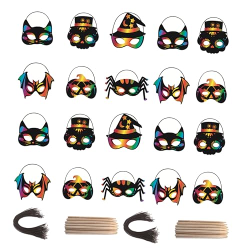 LRXIYODE 28 Stück Teiliges Halloween DIY Kratzbild Masken Bunte Scratch Paper Masken für Halloween Partys Kreatives Bastelspielzeug Fantasie und Spaß Familienaktivitäten LRXIYODE 28 Stück Teiliges Halloween DIY Kratzbild Masken Bunte Scratch Paper Masken für Halloween Partys Kreatives Bastelspielzeug Fantasie und Spaß Familienaktivitäten von LRXIYODE