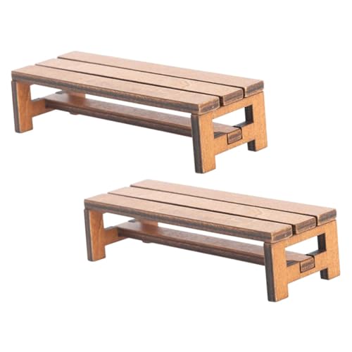 LRXIYODE 2Stücke Miniatur Holzbank für Puppenhaus Mini Möbelornament Dekorative für Miniaturspielzeug und Puppenhaus Zubehör Robust aus Naturholz von LRXIYODE