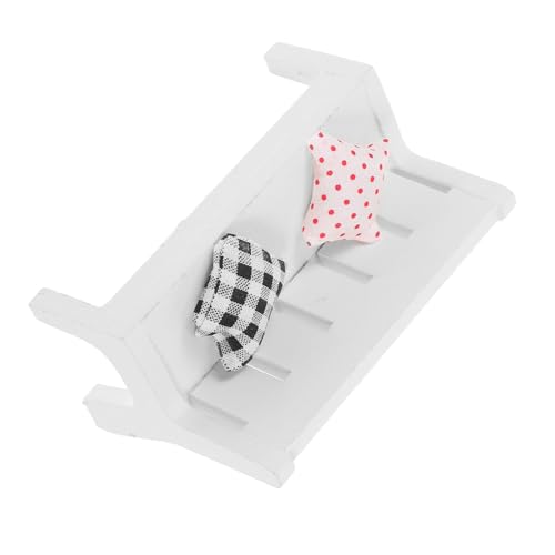 LRXIYODE 3 STÜCKE Weiße Miniatur Holz Doppelbank mit Teiligem Dekorativer Mini Gartenstuhl für Puppenhaus Leichte Verandabank als Fotorequisite und Heimdekoration von LRXIYODE