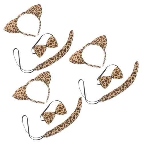 LRXIYODE 3 Sätze Teiliges Leoparden Katzenohren Set mit Verstellbarem Haarreif und Weiches Stoffmaterial Einheitsgröße für Party Cosplay Fasching und Kostümfest für Mädchen und Frauen von LRXIYODE