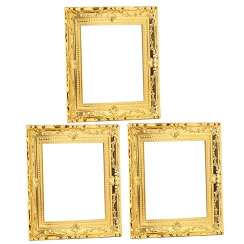 LRXIYODE 3 Stück Puppenhausrahmen für kinderspielzeug Bedroom Decoration Toys spielwaren Miniaturspielzeug Schöner Mini-Fotorahmen Plastik Golden von LRXIYODE