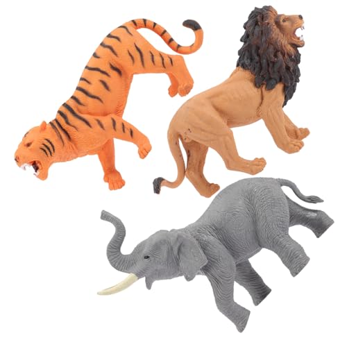 LRXIYODE 3 Stück Teiliges Dschungel tierfiguren aus Hochwertigem Kunststoff Realistische Tierfigur Elefant und Tiger für Kognitiver Fähigkeiten als Desktop Tierdekor und Lernspielzeug von LRXIYODE