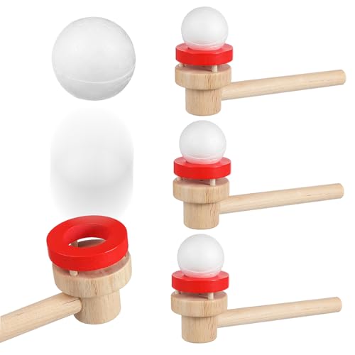 LRXIYODE 3 Stück Teiliges Holzspielzeug mit Schwebenden Bällen Lustiges Atemspielzeug für Fördert Atemkontrolle und Interaktion Geeignet für Drinnen und Draußen Pädagogisches von LRXIYODE