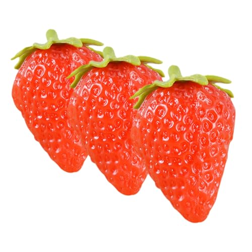 LRXIYODE 3 Stück Teiliges Künstliche Erdbeeren aus Weichem PVC Realistische Dekoration für Zuhause und Küche Vielseitige Foto Requisiten und Tisch Ornamente Grüne Früchte für von LRXIYODE