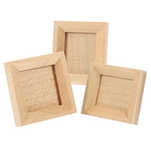 LRXIYODE 3 Stück Teiliges Mini Bilderrahmen Unbemalte Miniatur Fotorahmen Modelle Kleine Dekorative Rahmen für Puppenhaus DIY Mikro Landschaft Natürliche Holzoptik Platzsparend für von LRXIYODE