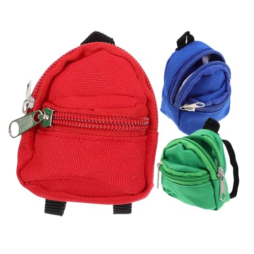 LRXIYODE 3 Stück Teiliges Mini Rucksack Modellset Realistische Puppenhaus Mini Schulranzen in Blau Rot Grün Verschleißfestes Dekoratives Accessoire für DIY Bastelarbeiten und von LRXIYODE