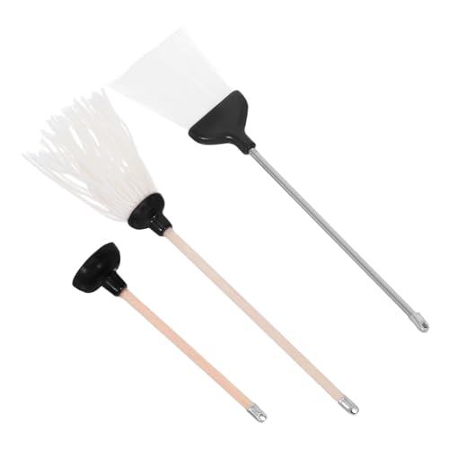 LRXIYODE 3 Stück Teiliges Miniatur Puppenhaus Reinigungsset Realistische Mop und Besen Set mit Toilettenwerkzeug Schwarze Miniatur Badezimmer Zubehör für Puppenhaus Dekoration und von LRXIYODE