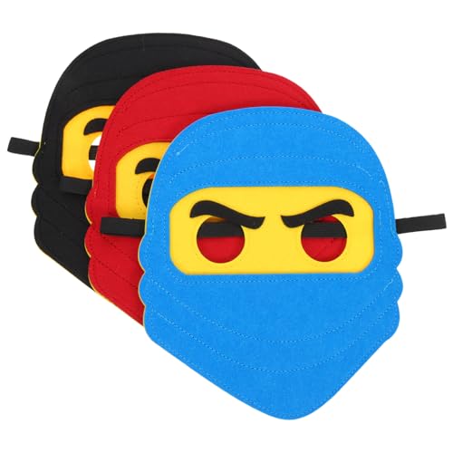 LRXIYODE 3 Stück Teiliges Ninja Kinderkostüm Masken aus Filz mit Elastischem Band Wiederverwendbare Piraten und Ninja Masken in Rot Blau Schwarz für Karneval Halloween Party von LRXIYODE