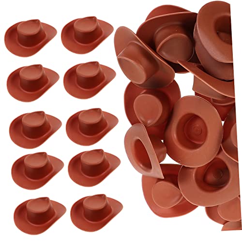 LRXIYODE 30 Stück Teiliges Miniatur Cowboy Hüte aus Robustem Kunststoff Niedliche Puppenhaus Dekoration für DIY Basteln und Party Zubehör Braune Mini Hüte für Rustikales Western Flair von LRXIYODE