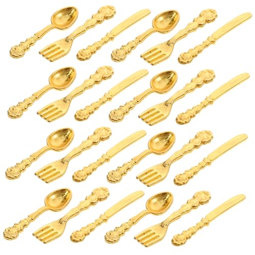 LRXIYODE 36 Stück Teiliges Miniatur Besteck Set Goldfarben Miniatur Puppenhaus Zubehör Mini Dinnerware Modell Stabiles und Detailreiches Mini Küchenzubehör für Hausmodell Dekoration und DIY von LRXIYODE