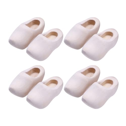LRXIYODE 4 Paare Mini Holzschuhe für Puppenhaus DIY Bastelbedarf Unbemalte Holzschuhe für Kreative Projekte als Zubehör für Miniaturhäuser von LRXIYODE