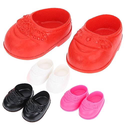 LRXIYODE 4 Paare Miniatur Puppenschuhe Flache Puppenschuhe in Rot Rosa für Mädchen Puppenzubehör Simulation Schuhmodelle von LRXIYODE