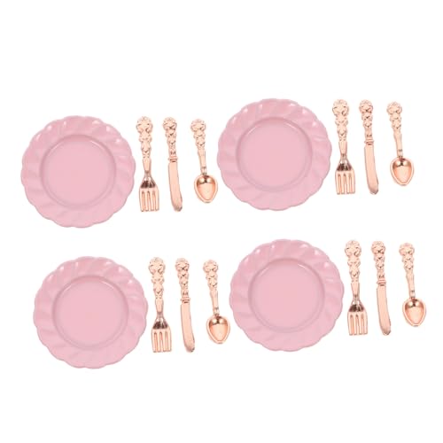 LRXIYODE 4 Sätze Mini-besteckset Zubehör Für Puppenhäuser Mini-puppenhaus-Teller Puppenhaus Mini Teller Geschirr Miniatur-puppenhauszubehör Puppenhaus Mini Teller Löffel Legierung Rosa von LRXIYODE