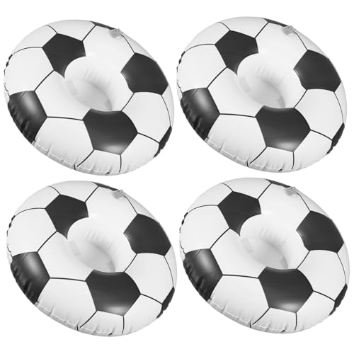 LRXIYODE 4 Stück Aufblasbare Fußball Getränkehalter PVC Schwimmende Becherständer für Strand Events Kindergeburtstage und Outdoor Aktivitäten Wiederverwendbar von LRXIYODE