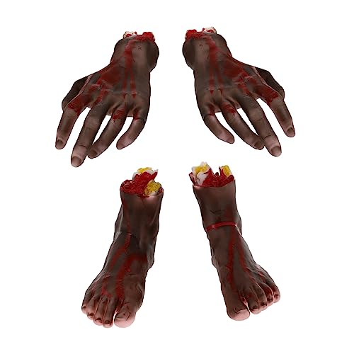 LRXIYODE 4 Stück Gruselige Halloween Fake Hände Blutige Fake Arm Requisiten für Spukhaus und Halloween Deko Realistische Simulierte Körperteile für Pranks und Horror von LRXIYODE