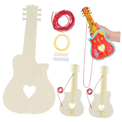 LRXIYODE 4 Stück Holz Gitarre für Blanko zum Bemalen und Basteln Ergonomisch Handlich Kindgerecht für Musiklernen Kreativspaß Kindergarten und Zuhause von LRXIYODE