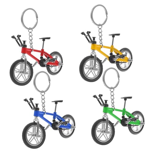 LRXIYODE 4 Stück Mini Finger Mountainbike Modelle Schlüsselanhänger Gelb Rot Blau und Grün Simulation Alloy Bike Modell Deko für Taschen und Schlüssel Realistische Designs für Sammler und von LRXIYODE