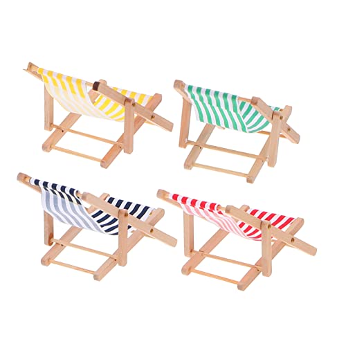 LRXIYODE 4 Stück Miniatur Strandliegestuhl Teiliges aus Holz und Dekorative Puppenhausmöbel Vielseitig für DIY Basteln Fotorequisiten Kinderzimmer und Deko Farbige Streifen Langlebig von LRXIYODE